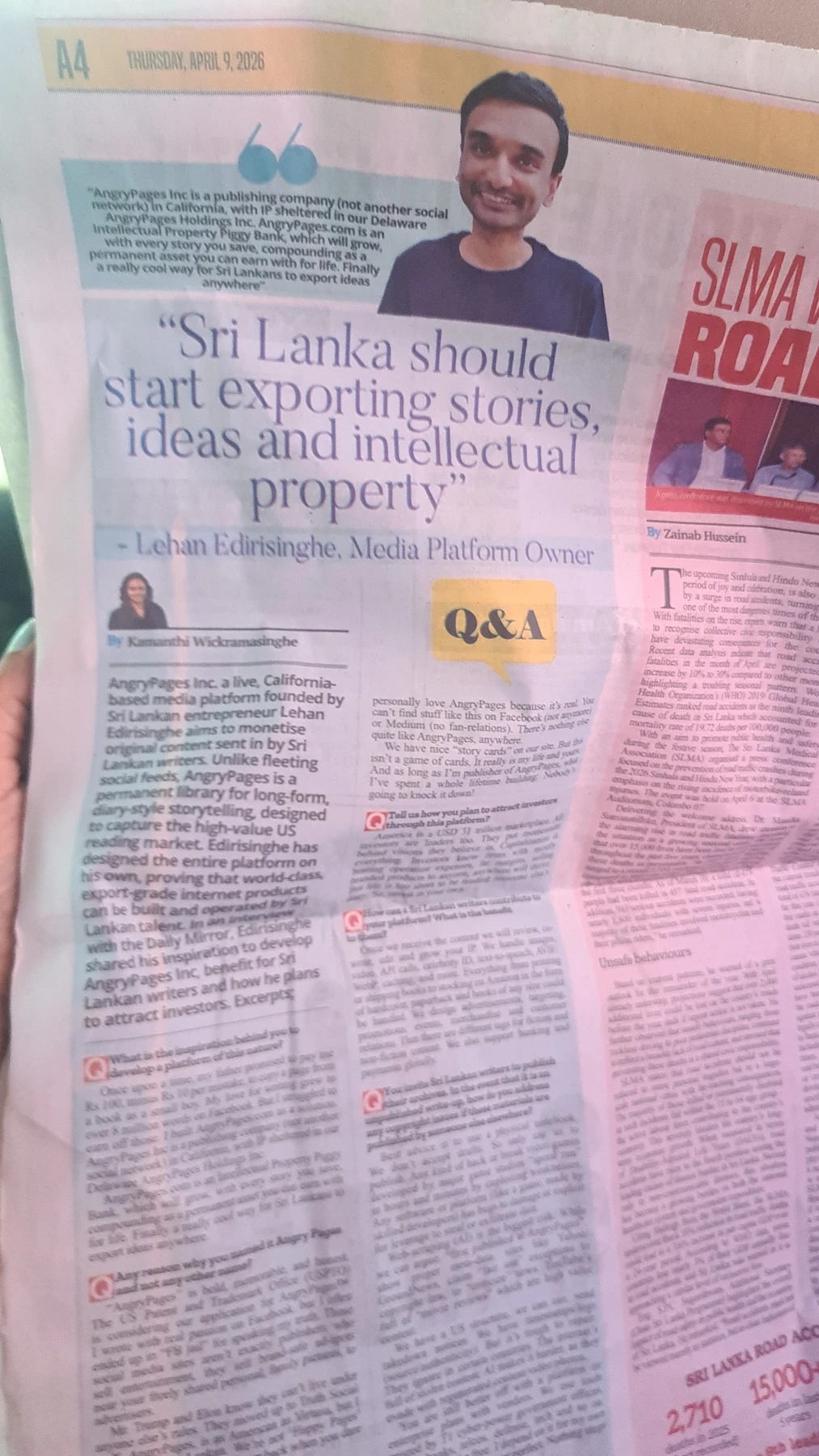 Printed Daily Mirror newspaper page featuring AngryPages