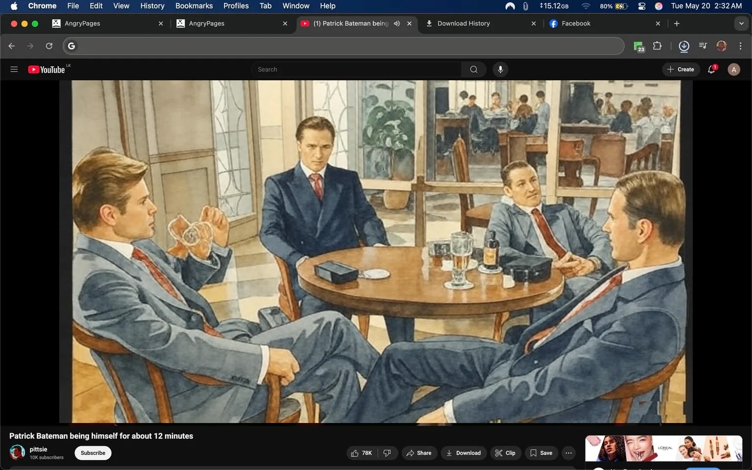 The image depicts a scene from a restaurant or bar setting, featuring four men seated around a round wooden table. The background shows a well-lit area with large windows, revealing a glimpse of a dining area with patrons. 

1. **People**:
   - **Man on the left**: He has light brown hair, styled neatly, and is wearing a gray suit with a white shirt and a red tie. He is holding a glass with a drink, appearing to take a sip. His expression is serious and contemplative.
   - **Man in the center**: He has dark hair and is dressed in a dark suit with a red tie. He is leaning back in his chair, looking relaxed but attentive, with a slight smile on his face.
   - **Man on the right**: He has short dark hair and is wearing a gray suit with a white shirt and a red tie. He is sitting with his hands clasped on the table, looking directly at the man across from him, with a neutral expression.
   - **Man on the far right**: He has dark hair and is dressed in a dark suit with a white shirt and a red tie. He is leaning forward slightly, engaged in the conversation, with a focused expression.

2. **Clothing**: All four men are dressed in formal business attire, primarily consisting of suits, dress shirts, and ties. The color palette includes gray, dark blue, and red.

3. **Table Setting**: The table has several items on it:
   - A glass of what appears to be whiskey or a similar drink.
   - A bottle of beer or a similar beverage.
   - A small glass with a yellow drink, possibly a cocktail.
   - A black object that resembles a small bag or case.
   - A coaster with a logo, though the logo is not clearly visible.

4. **Background**: The setting is upscale, with elegant decor. The walls are painted in light colors, and there are plants visible in the background. The restaurant appears to be busy, with other patrons visible in the background, engaged in conversation.

5. **Lighting**: The lighting is warm and inviting, contributing to the upscale atmosphere of the establishment.

Overall, the image captures a moment of conversation among four men in a sophisticated dining environment, with a focus on their attire and the drinks on the table.