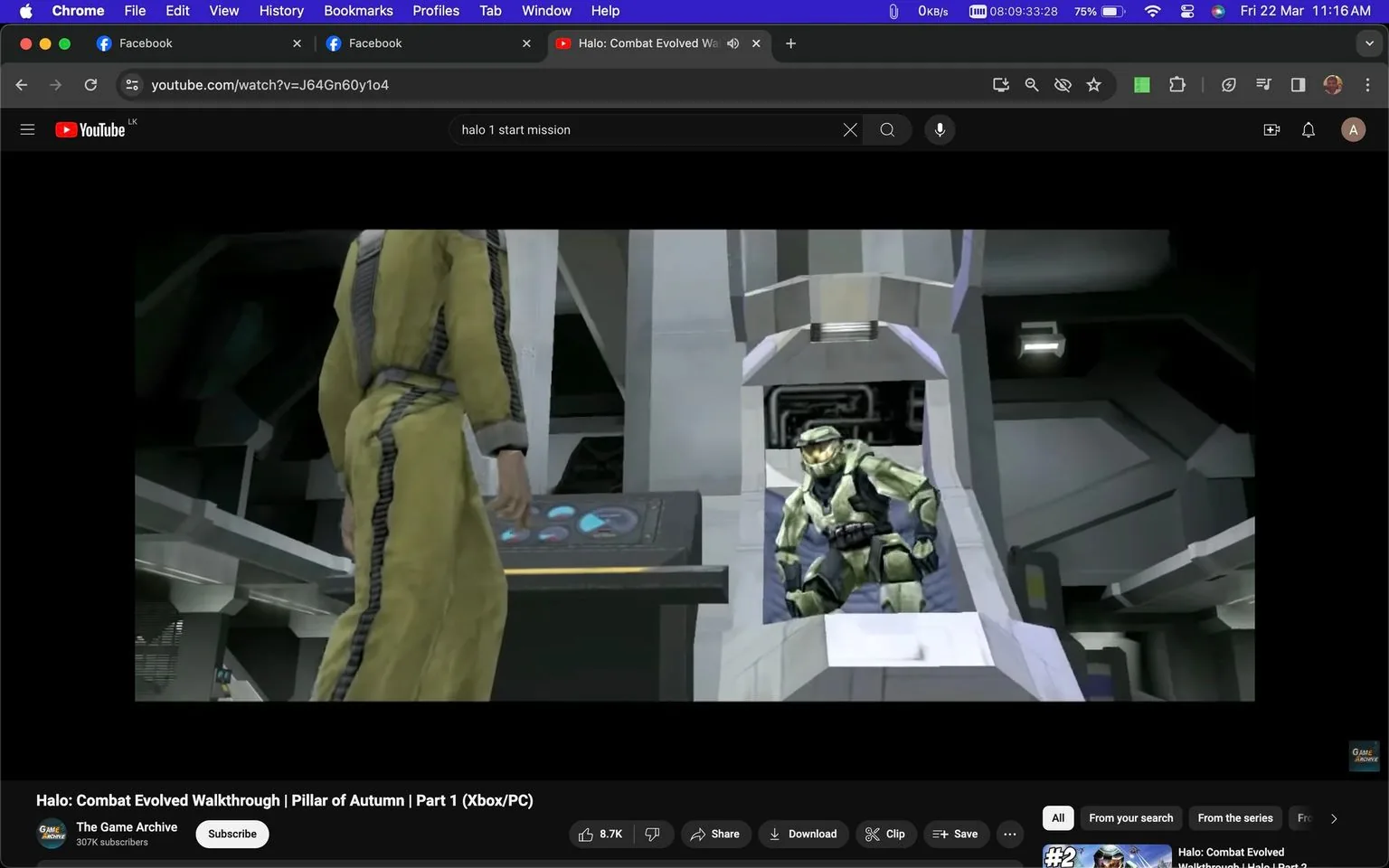 The image is a screenshot from a YouTube video titled "Halo: Combat Evolved Walkthrough | Pillar of Autumn | Part 1 (Xbox/PC)" on the channel "The Game Archive." It depicts a scene from the video game "Halo: Combat Evolved," set in a futuristic, sci-fi environment aboard a spaceship. In the foreground, a character in a yellow jumpsuit operates a control panel. To the right, another character, wearing iconic green armor and helmet, is emerging from a cryogenic sleep pod. The setting is the interior of a spaceship with a metallic, high-tech look, indicative of the science fiction genre. The lighting is dim and atmospheric, highlighting the advanced technology and giving the scene a tense mood. This is part of a walkthrough video, guiding players through the game's opening mission "Pillar of Autumn."
- Title: "Halo: Combat Evolved Walkthrough | Pillar of Autumn | Part 1 (Xbox/PC)"
- Channel / profile: "The Game Archive"
- Site / app: "YouTube"