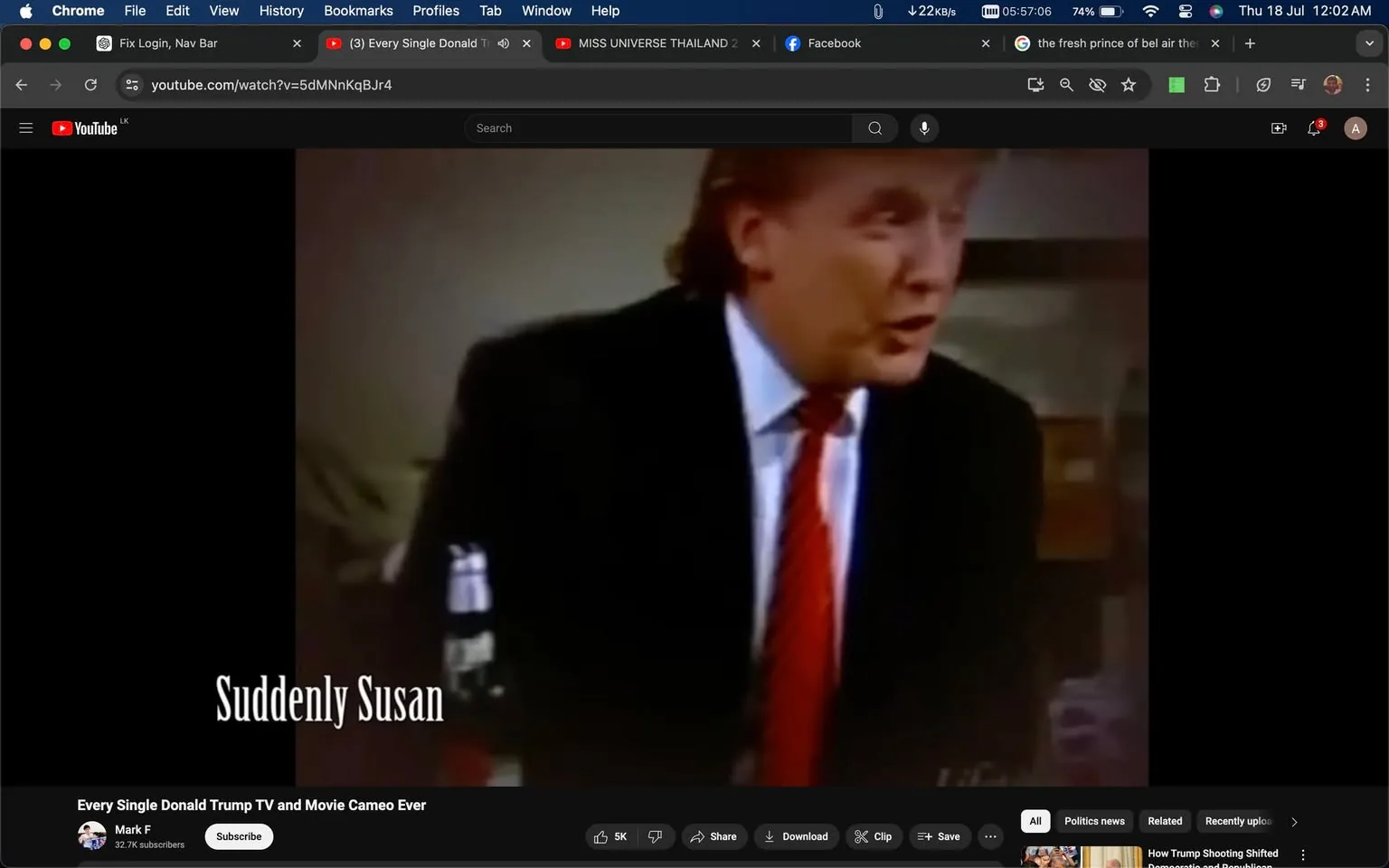 Donald Trump is seen in a scene from the television show "Suddenly Susan." The setting appears to be indoors, possibly in an office or a formal room, where Donald Trump is engaging in a conversation. He is dressed in a dark suit with a white shirt and a red tie, typical of his formal style. The background is somewhat blurred, indicating a focus on the foreground where Donald Trump is positioned. His posture suggests that he is speaking, and his expression seems engaged in the dialogue. The lighting is warm and indoor, highlighting the formal atmosphere of the scene. The image is part of a video titled "Every Single Donald Trump TV and Movie Cameo Ever" from the YouTube channel "Mark F."
- Title: "Every Single Donald Trump TV and Movie Cameo Ever"
- Channel / profile: "Mark F"
- Site / app: "YouTube"