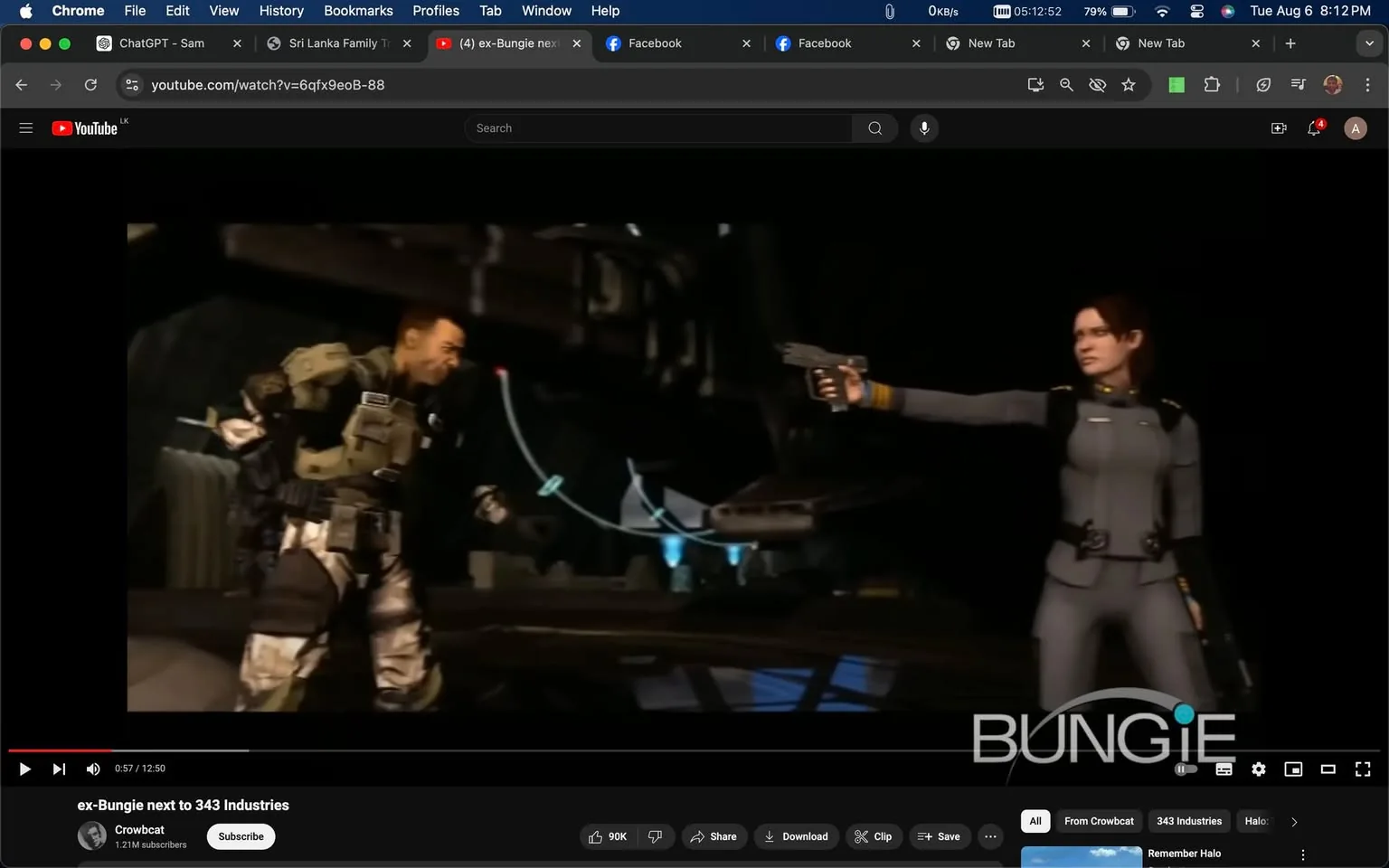 Miranda Keyes and Sgt. Avery Johnson, characters from the "Halo" series, are depicted in a tense standoff. Miranda is holding a gun pointed at Sgt. Johnson, indicating a confrontation. She is dressed in a gray uniform with yellow accents, suggesting a military or authoritative role. Sgt. Johnson is in military attire, complete with tactical gear, and appears to be in a defensive posture, indicating a potential conflict or negotiation.
The setting is dark and industrial, with dim lighting creating a tense atmosphere. The background shows metal structures and cables, enhancing the futuristic and military theme of the "Halo" universe. The lighting highlights the characters, focusing attention on their expressions and actions. The Bungie logo is visible on the lower right, indicating the involvement of the studio in the production.
- Title: "ex-Bungie next to 343 Industries"
- Channel / profile: "Crowbeat"
- Site / app: "YouTube"