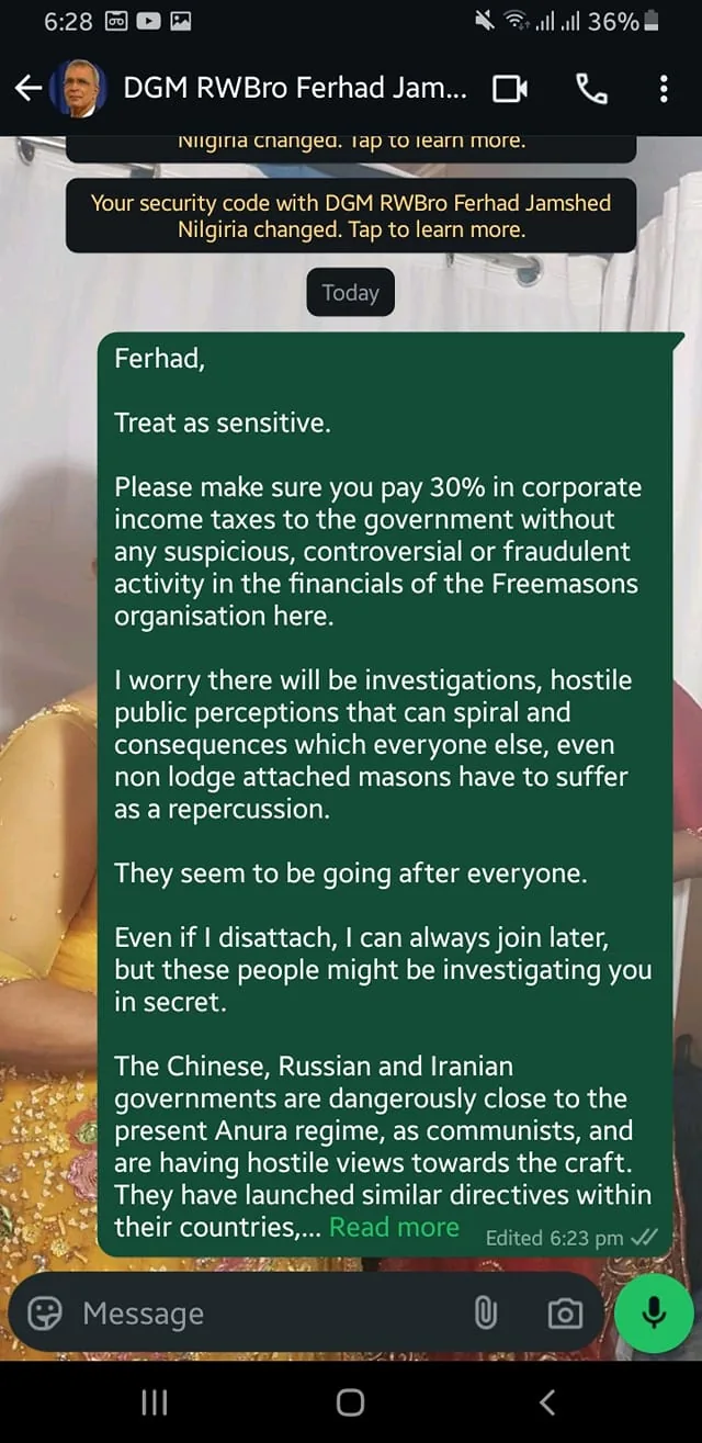 The message appears to be a private communication directed at someone named Ferhad, emphasizing the need to treat the content as sensitive. It advises Ferhad to ensure compliance with corporate income tax regulations, specifically mentioning a 30% tax rate. The sender expresses concern about potential investigations and public perceptions that could lead to negative consequences for members of a specific organization, likely referring to the Freemasons. The tone suggests a sense of urgency and caution regarding governmental scrutiny, particularly from various international governments. 

Surrounding posts from the same day reflect a range of personal opinions and social commentary, with the author expressing a fondness for certain individuals and a general appreciation for people. There are mentions of political figures and a light-hearted tone in some comments, contrasting with the serious nature of the private message. The overall context suggests a blend of personal reflections and serious discussions about societal issues, highlighting the author's complex views on relationships and governance.