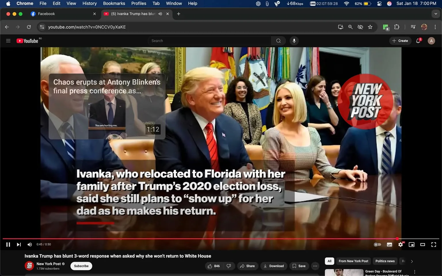 In a political setting, a group of individuals is gathered around a table. Prominently featured are two individuals: one with blonde hair and a red tie, smiling broadly, and another with a bob haircut, wearing a checkered outfit, who appears to be engaged in conversation. The background includes flags and decorative elements typical of a formal office. Text overlays indicate that Ivanka Trump, who relocated to Florida after her father's 2020 election loss, plans to support him as he makes a return. The image is branded with the "New York Post" logo, suggesting it is part of a news article or report. The atmosphere appears light, with some individuals smiling and engaged in the moment.