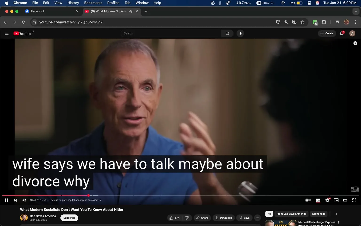 In the video, a man is engaged in a conversation, gesturing with his hands as he speaks. He appears to be in a well-lit indoor setting, possibly an interview or discussion format. He is wearing a blue shirt and has short, gray hair. The subtitles indicate a discussion about personal relationships, specifically mentioning a wife and the topic of divorce. The man expresses feelings of depression and emotional pain, suggesting a struggle with his relationship. The surrounding text from social media posts reflects similar themes, discussing the importance of cutting off unhealthy relationships and the emotional toll they can take. The overall tone is serious, focusing on personal experiences and the implications of relationship dynamics.