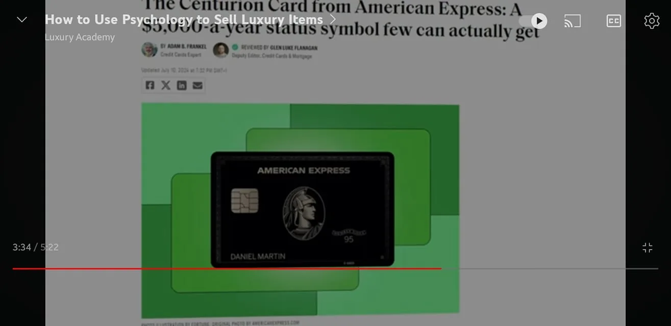 The image depicts a digital article discussing the Centurion Card from American Express, highlighting its exclusivity and high annual fee of $3,000. The title of the article is prominently displayed, along with the author's name, Adam B. Frankel, and the date of the update, July 10, 2024. The card itself is illustrated in the center, showcasing its sleek black design with the American Express logo and the name "Daniel Martin" printed on it. Surrounding the card are various green background elements, which add a modern and luxurious feel to the presentation. There are no visible people in the image, and the content does not contain any concerning themes such as violence, drugs, or sexual content. The overall tone of the article appears to focus on luxury and status, appealing to an audience interested in high-end financial products.