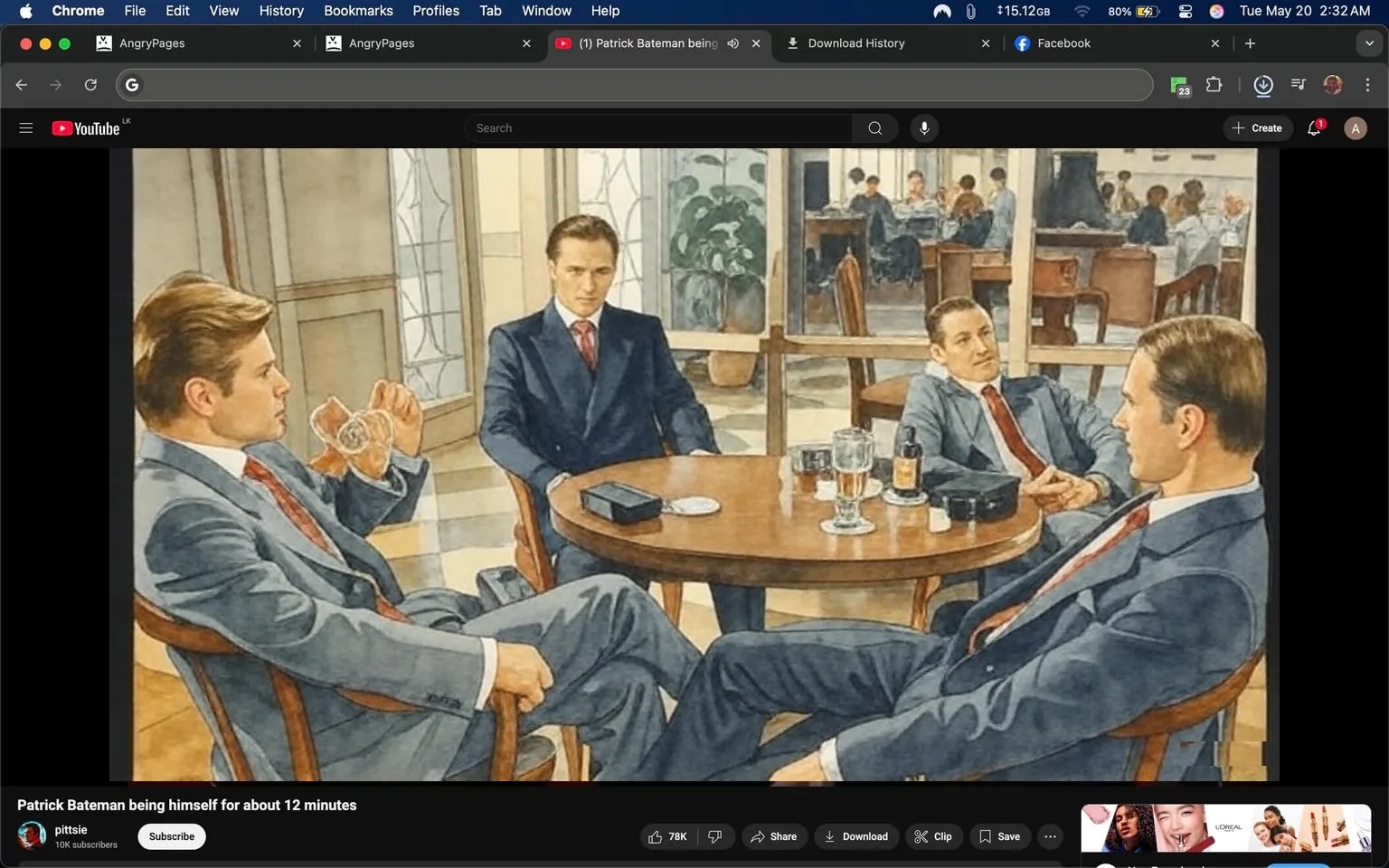 The image depicts a scene from a restaurant or bar setting, featuring four men seated around a round wooden table. The background shows a well-lit area with large windows, revealing a glimpse of a dining area with patrons. 

1. **People**:
   - **Man on the left**: He has light brown hair, styled neatly, and is wearing a gray suit with a white shirt and a red tie. He is holding a glass with a drink, appearing to take a sip. His expression is serious and contemplative.
   - **Man in the center**: He has dark hair and is dressed in a dark suit with a red tie. He is leaning back in his chair, looking relaxed but attentive, with a slight smile on his face.
   - **Man on the right**: He has short dark hair and is wearing a gray suit with a white shirt and a red tie. He is sitting with his hands clasped on the table, looking directly at the man across from him, with a neutral expression.
   - **Man on the far right**: He has dark hair and is dressed in a dark suit with a white shirt and a red tie. He is leaning forward slightly, engaged in the conversation, with a focused expression.

2. **Clothing**: All four men are dressed in formal business attire, primarily consisting of suits, dress shirts, and ties. The color palette includes gray, dark blue, and red.

3. **Table Setting**: The table has several items on it:
   - A glass of what appears to be whiskey or a similar drink.
   - A bottle of beer or a similar beverage.
   - A small glass with a yellow drink, possibly a cocktail.
   - A black object that resembles a small bag or case.
   - A coaster with a logo, though the logo is not clearly visible.

4. **Background**: The setting is upscale, with elegant decor. The walls are painted in light colors, and there are plants visible in the background. The restaurant appears to be busy, with other patrons visible in the background, engaged in conversation.

5. **Lighting**: The lighting is warm and inviting, contributing to the upscale atmosphere of the establishment.

Overall, the image captures a moment of conversation among four men in a sophisticated dining environment, with a focus on their attire and the drinks on the table.