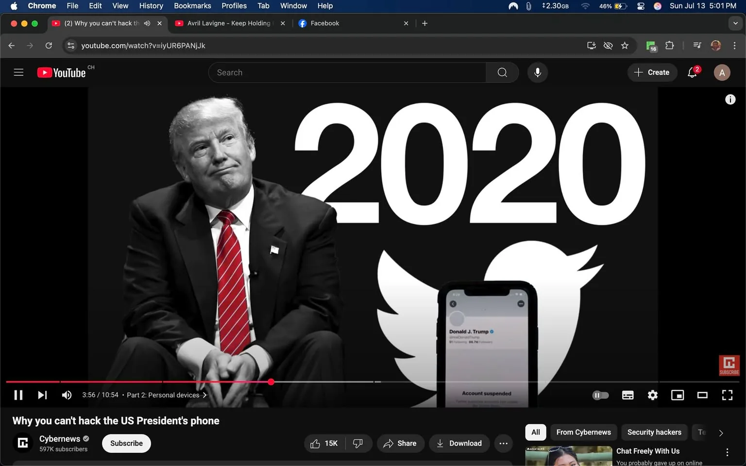 The image features a prominent figure seated against a stark black background, which creates a high-contrast effect. The individual appears to be a male with light-colored hair, styled in a distinctive manner. He is dressed in a dark suit, complemented by a white shirt and a bright red tie, which is a signature look often associated with him. His expression is somewhat smug or self-satisfied, with a slight smirk that suggests confidence or amusement. 

To the left of this figure, the year "2020" is displayed in large, bold, white typography, dominating the visual space. This numeral likely references the U.S. presidential election year, hinting at the political context surrounding the image. Below the figure, a smartphone is visible, displaying a Twitter interface. The screen shows a profile labeled "Donald J. Trump," indicating that the individual is indeed Donald Trump, the former President of the United States. The profile status reads "Account suspended," which adds a layer of controversy and significance to the image, as it reflects on Trump's contentious relationship with social media platforms, particularly Twitter.

The overall tone of the image is provocative, combining elements of political commentary with a visual representation of social media's impact on public figures. The juxtaposition of Trump's confident demeanor against the backdrop of his suspended Twitter account suggests a narrative of power, influence, and the consequences of digital communication in modern politics. 

The composition is designed to draw attention to both the individual and the implications of his social media presence, creating a dialogue about censorship, freedom of speech, and the role of technology in governance. The use of black and white with bold text emphasizes the stark realities of political discourse in the digital age, making the viewer reflect on the complexities of leadership and public perception. 

This image could evoke varied reactions depending on the viewer's political beliefs, potentially triggering discussions about censorship, the influence of social media on democracy, and the legacy of Trump's presidency. The visual elements work together to create a compelling narrative that resonates with contemporary political issues.