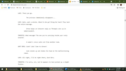 Star Wars Script, Slow Writing