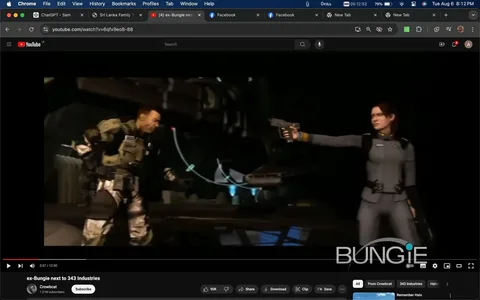 Miranda Keyes and Sgt. Avery Johnson, characters from the "Halo" series, are depicted in a tense standoff. Miranda is holding a gun pointed at Sgt. Johnson, indicating a confrontation. She is dressed in a gray uniform with yellow accents, suggesting a military or authoritative role. Sgt. Johnson is in military attire, complete with tactical gear, and appears to be in a defensive posture, indicating a potential conflict or negotiation.
The setting is dark and industrial, with dim lighting creating a tense atmosphere. The background shows metal structures and cables, enhancing the futuristic and military theme of the "Halo" universe. The lighting highlights the characters, focusing attention on their expressions and actions. The Bungie logo is visible on the lower right, indicating the involvement of the studio in the production.
- Title: "ex-Bungie next to 343 Industries"
- Channel / profile: "Crowbeat"
- Site / app: "YouTube"