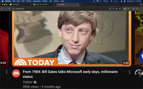 The image appears to be a still from a video on YouTube, featuring a young man with light brown hair styled in a slightly tousled manner. He has a subtle smile and is looking slightly to his left. His attire consists of a dark blazer over a light-colored shirt and a tie, which is not clearly visible in detail. The background is somewhat blurred but suggests a studio setting, possibly for a television interview, with abstract shapes or designs visible.

In the lower part of the image, there is a prominent orange banner with the word "TODAY" in white text, indicating that this content is associated with the "Today" show. Below this banner, there is additional text that reads: "From 1984: Bill Gates talks Microsoft early days, millionaire status." This text is in white against a black background, which also includes the view count of "285K views" and a timestamp indicating that the video was uploaded "3 months ago."

The overall layout suggests that this is a thumbnail for a video, likely intended to attract viewers by highlighting a notable figure and an interesting topic related to technology and business history. The image's focus is on the young man, who is likely a public figure, given the context provided. However, I cannot confirm his identity. The video length is indicated as "6:34" in the bottom left corner, and there are other video thumbnails visible in the background, suggesting a browsing interface typical of YouTube.